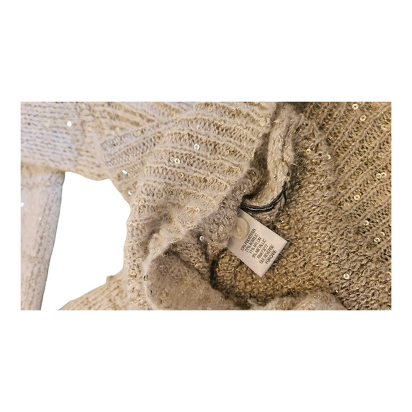 Simply Vera Vera Wang Small Beige Long Sleeve Sequin Knit Button Up Sweater - Picture 4 of 9